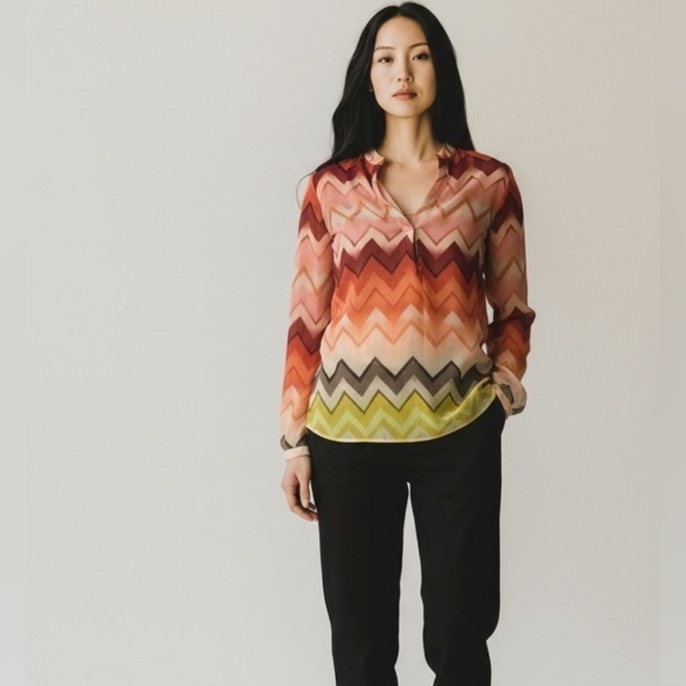 BANANA REPUBLIC  Factory  Vintage  Chevron Stripe  Sheer Boho top in size small